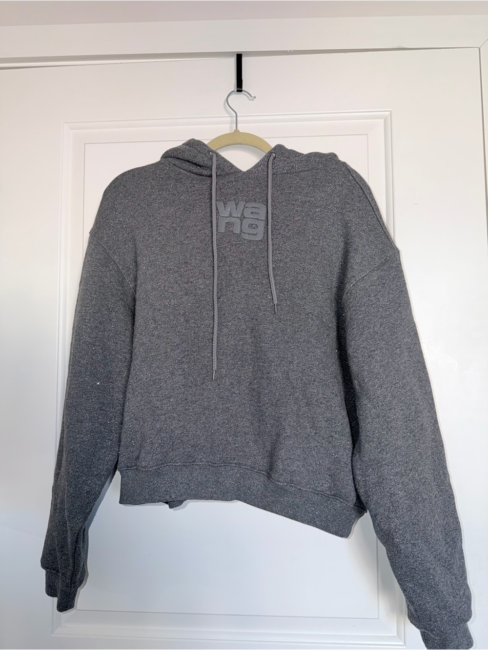 Alexander Wang Inspired Sparkle Cropped Hoodie Gray Fleece Sweatshirt